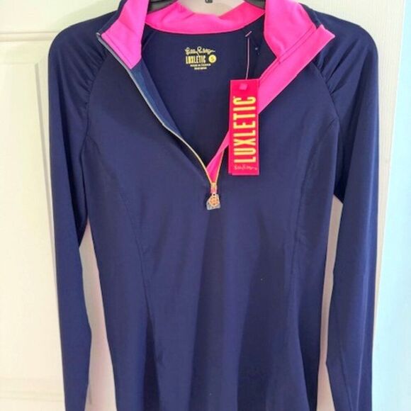 NWT Lilly Pulitzer Women  Luxletic Half-Zip Pullover True Navy UPF50+ Sz S & M - Picture 2 of 4